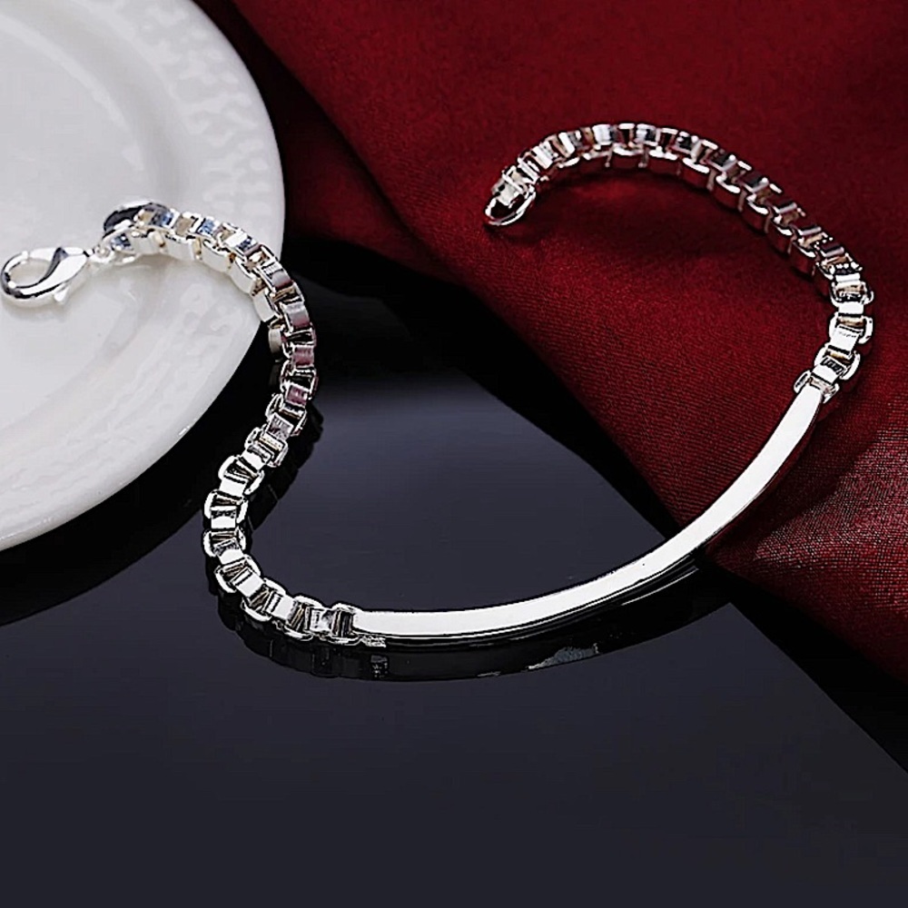 Sterling Silver Box Chain Two Piece Bracelet Set - Picture 4 of 6